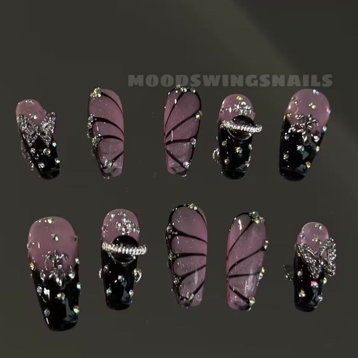 Y2K Butterfly Black French Tip